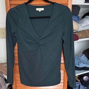 Madewell Forest Green Twist-Front V-Neck Long Sleeve Top